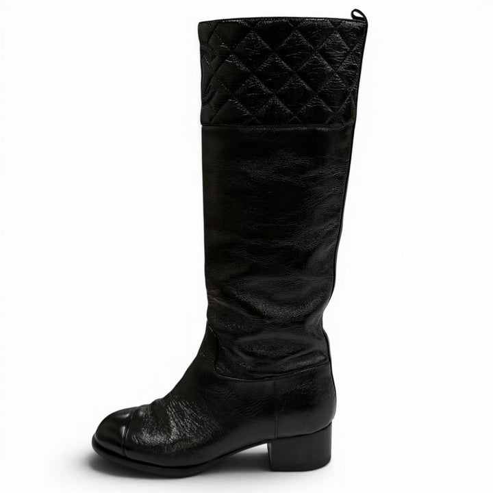 Great CHANEL Knee-high boots COCO Mark Matelassé Chunky Heel Leather 36.5 G45201