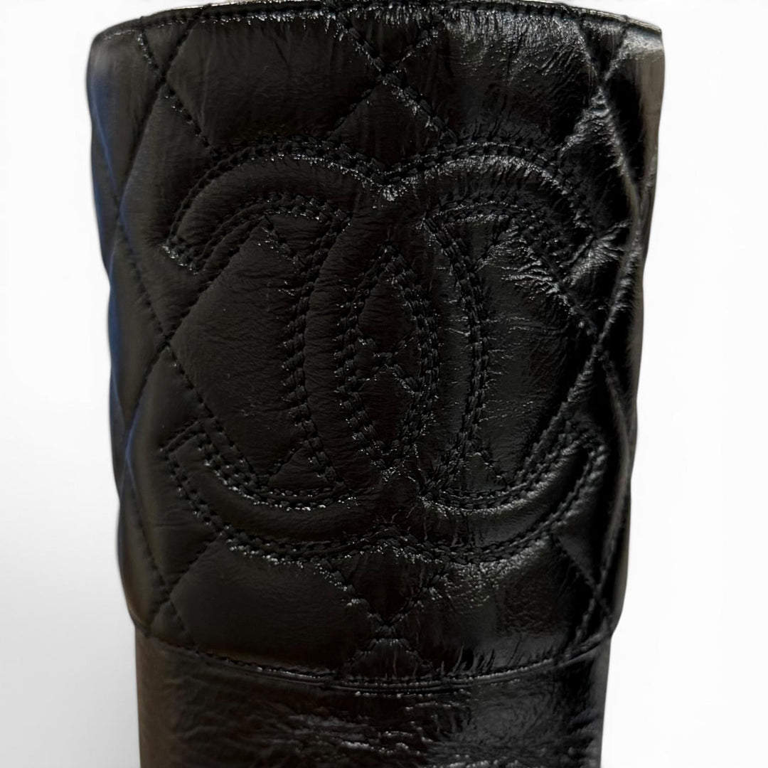Great CHANEL Knee-high boots COCO Mark Matelassé Chunky Heel Leather 36.5 G45201