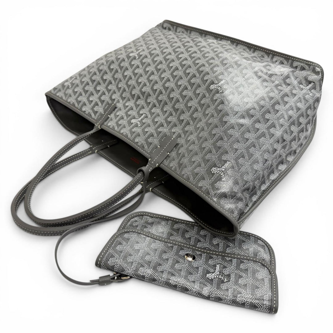 Excellent GOYARD Tote Bag Ange PM Tote Bag Leather accents, with pouch gray