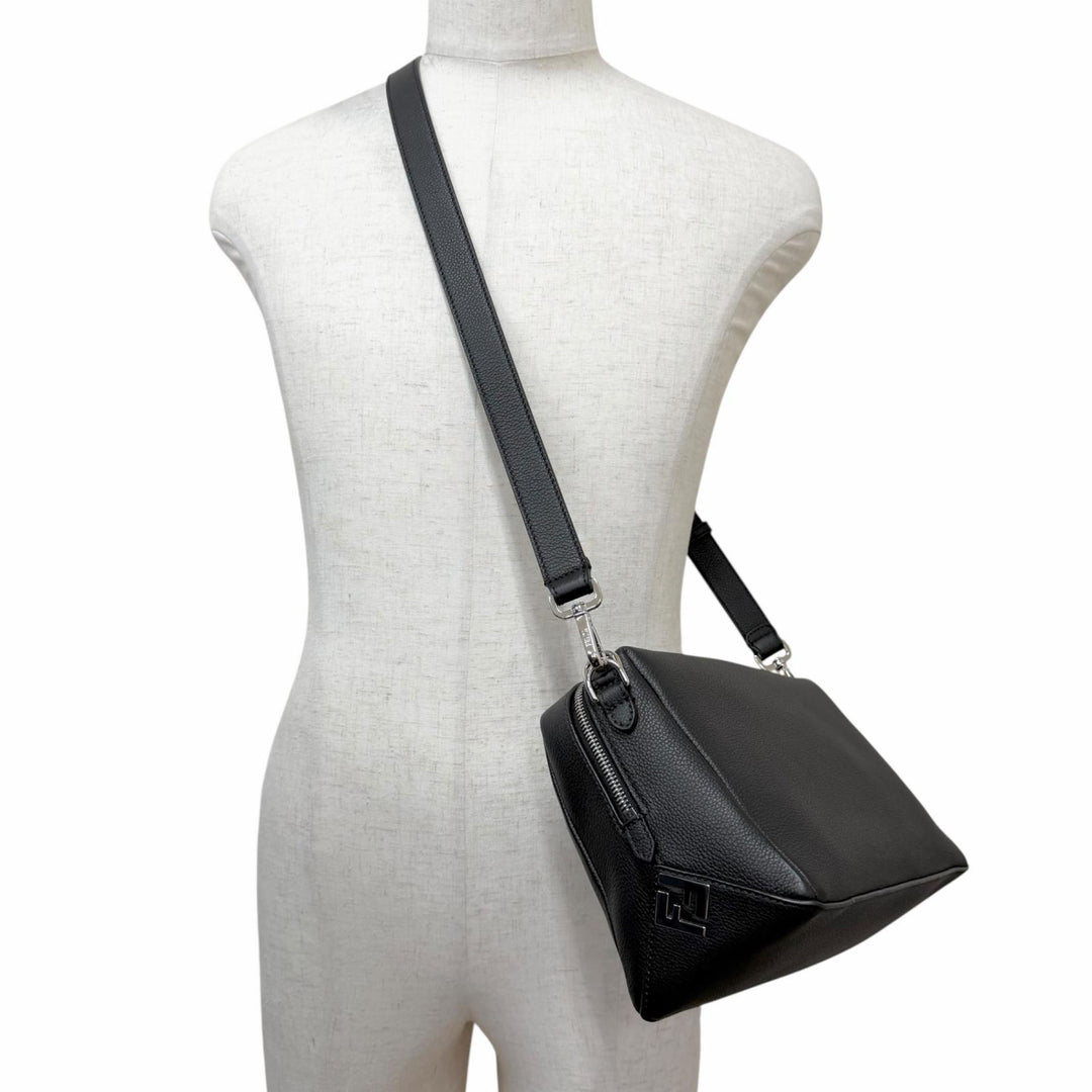 Excellent FENDI Shoulder Bag Louis Medium FF Metal 2WAY Full Grain Calf