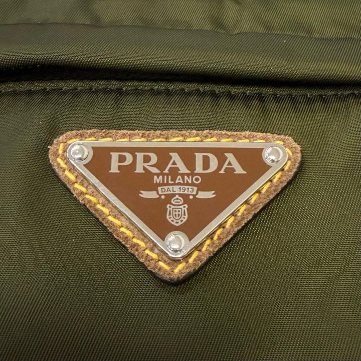 Excellent PRADA Sling bag Triangle logo Re-Nylon khaki recycled polyamide