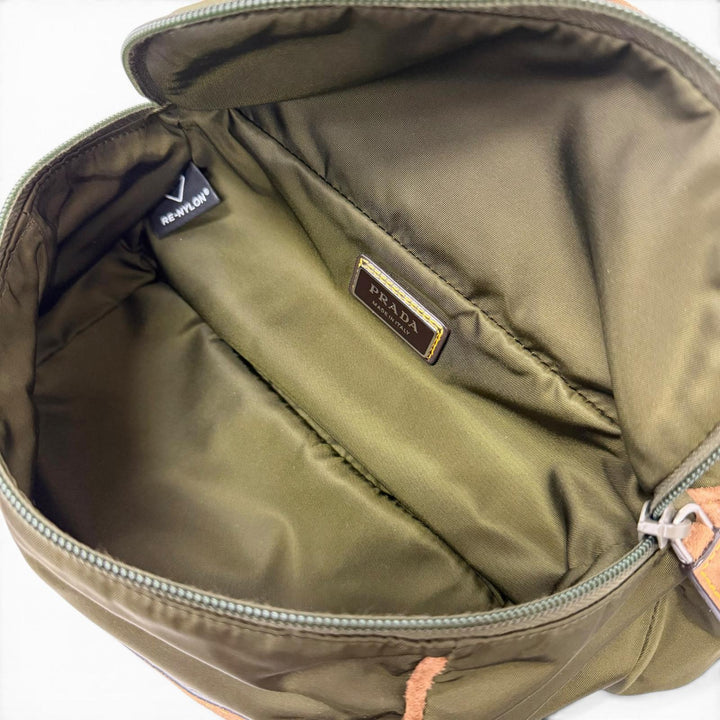 Excellent PRADA Sling bag Triangle logo Re-Nylon khaki recycled polyamide