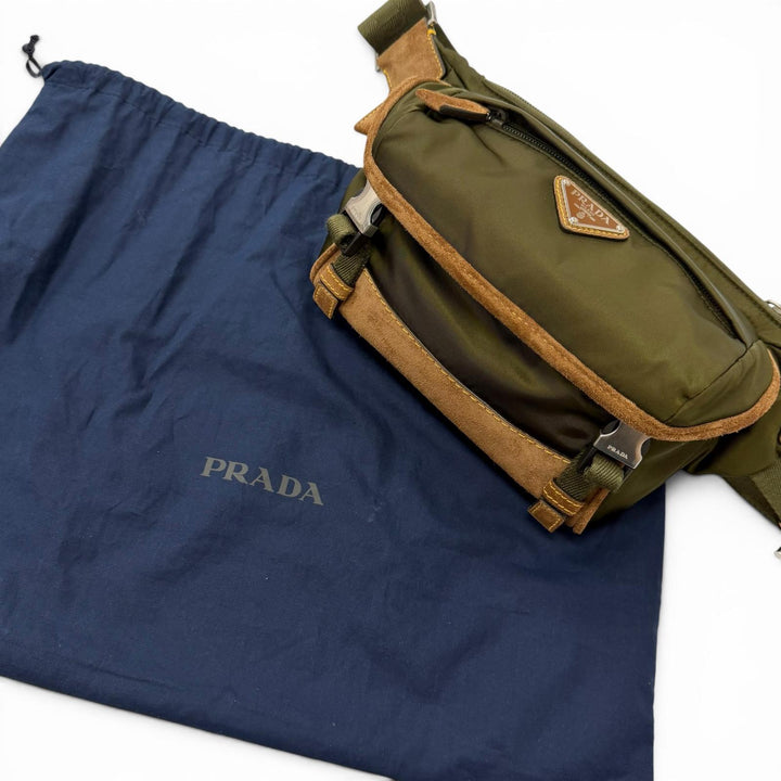 Excellent PRADA Sling bag Triangle logo Re-Nylon khaki recycled polyamide