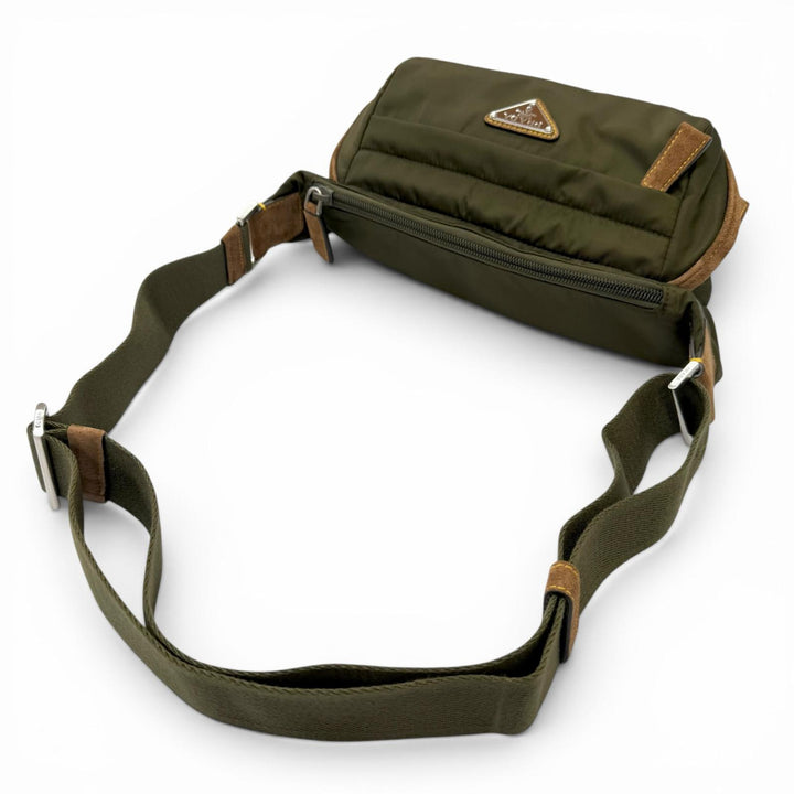 Excellent PRADA Sling bag Triangle logo Re-Nylon khaki recycled polyamide