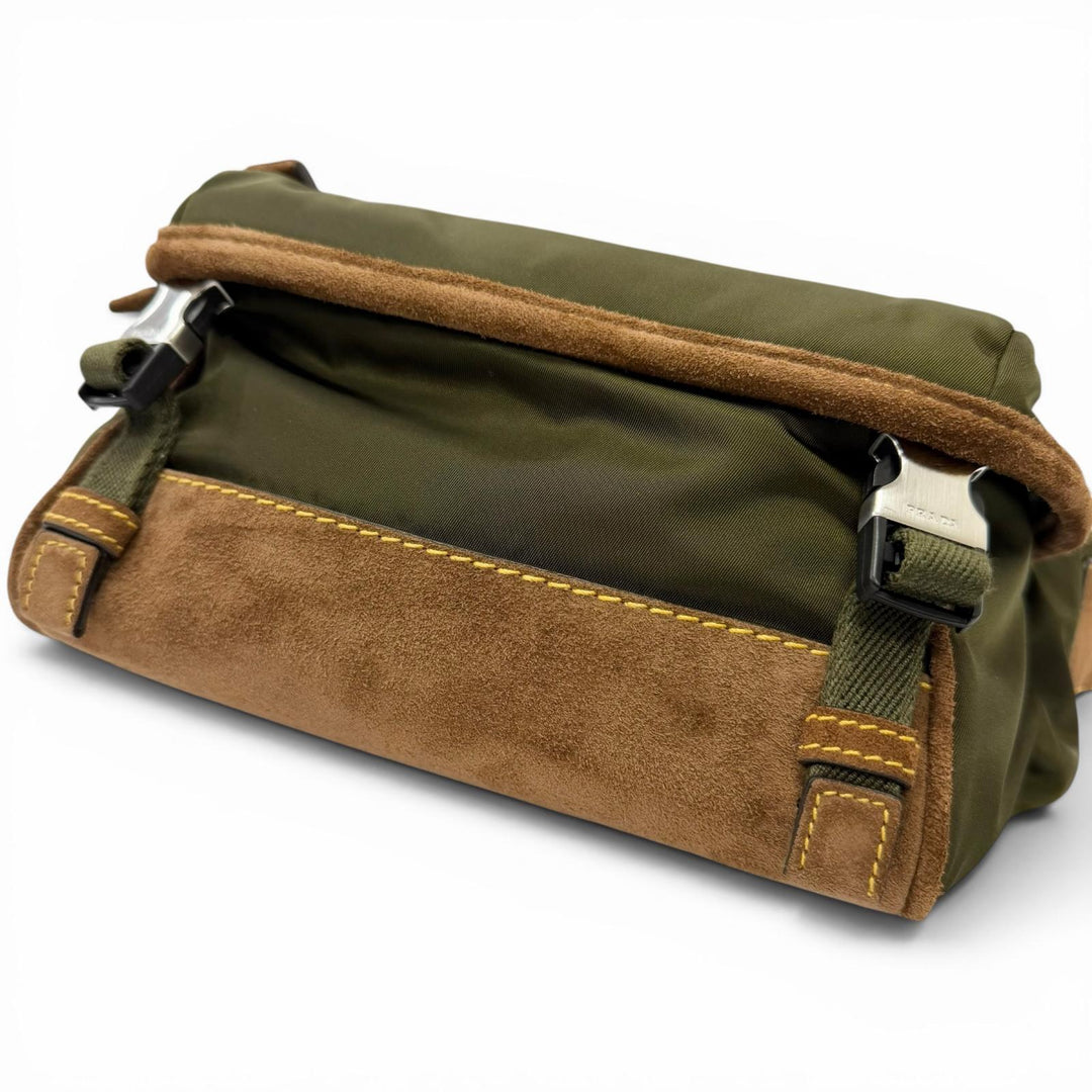 Excellent PRADA Sling bag Triangle logo Re-Nylon khaki recycled polyamide