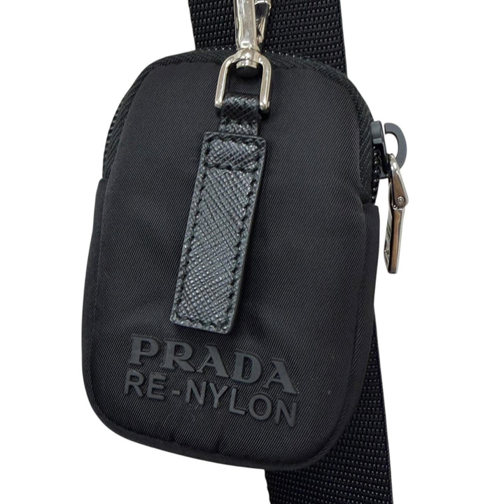Great PRADA Shoulder Bag Re-Nylon Triangle Logo Pouch Included black Nylon