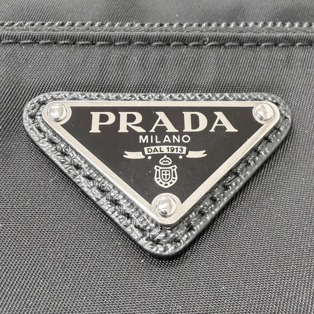 Great PRADA Shoulder Bag Re-Nylon Triangle Logo Pouch Included black Nylon