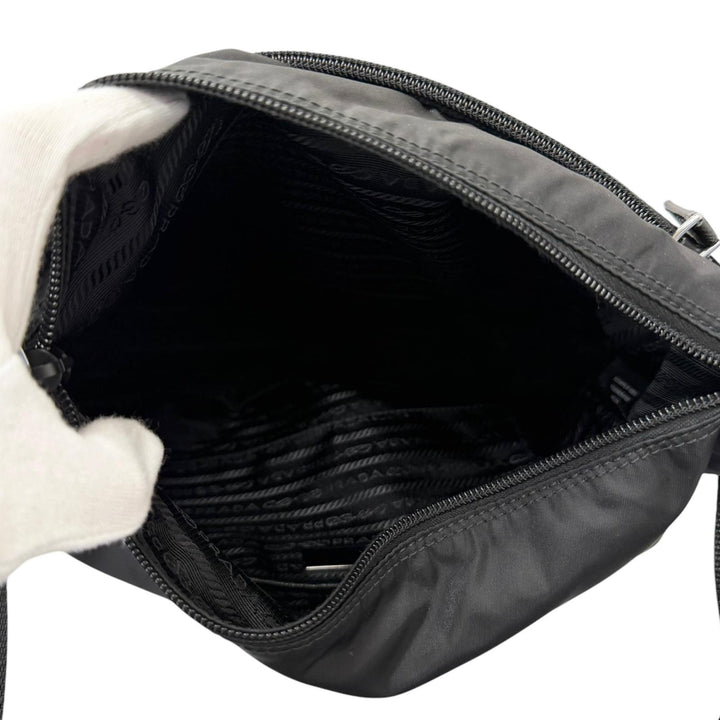 Great PRADA Shoulder Bag Re-Nylon Triangle Logo Pouch Included black Nylon