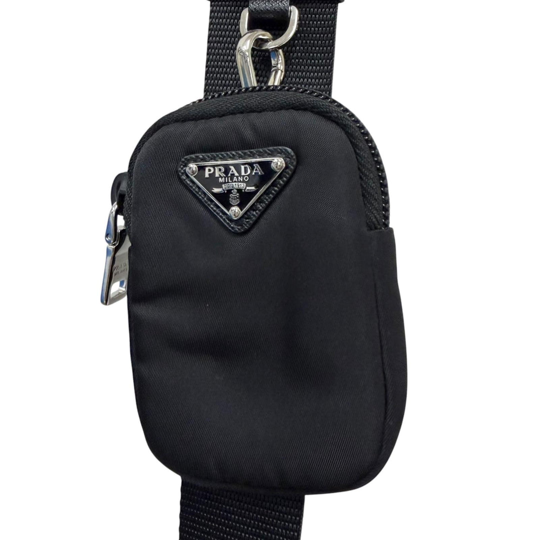 Great PRADA Shoulder Bag Re-Nylon Triangle Logo Pouch Included black Nylon