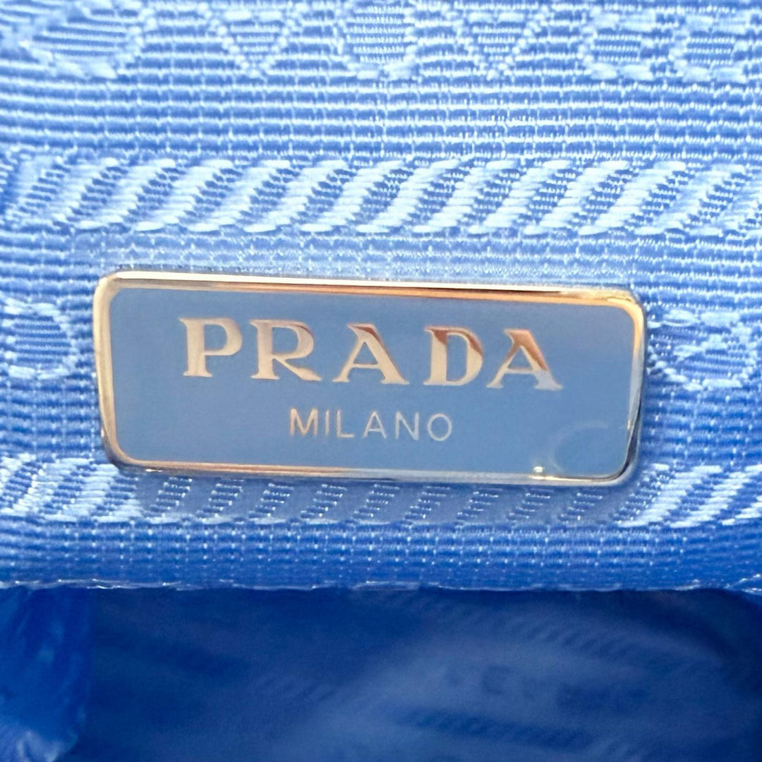 Excellent PRADA Handbag Triangle Logo Re-Nylon Drawstring Bag Light blue