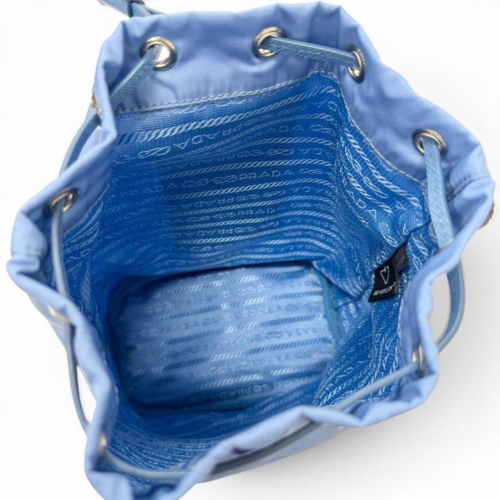 Excellent PRADA Handbag Triangle Logo Re-Nylon Drawstring Bag Light blue