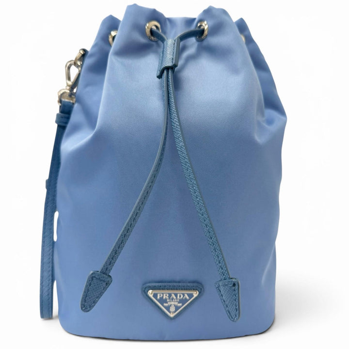 Excellent PRADA Handbag Triangle Logo Re-Nylon Drawstring Bag Light blue