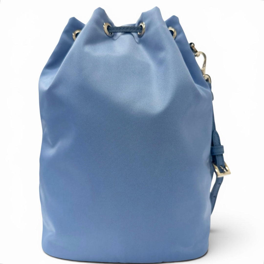 Excellent PRADA Handbag Triangle Logo Re-Nylon Drawstring Bag Light blue