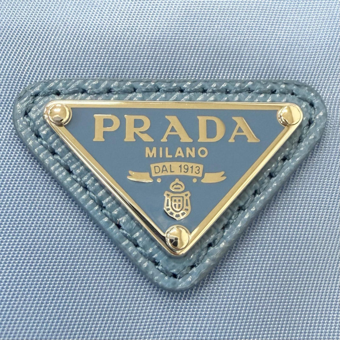 Excellent PRADA Handbag Triangle Logo Re-Nylon Drawstring Bag Light blue