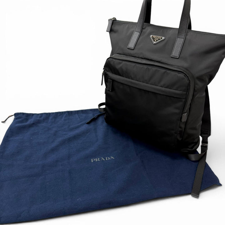 Excellent PRADA Tote Bag Re-Nylon 2-Way Backpack black recycled polyamide
