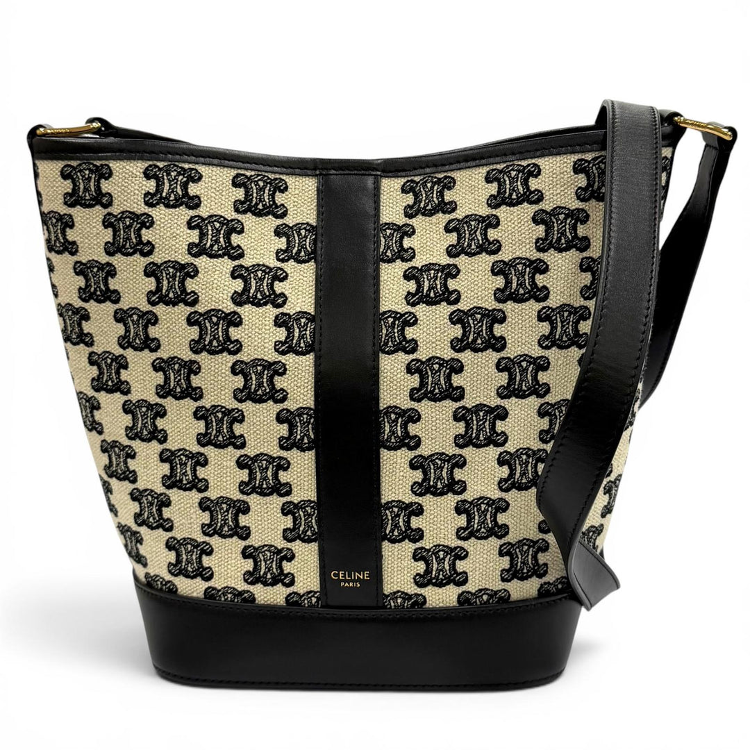 Excellent CELINE Shoulder Bag Small Bucket Bag / Triomphe Canvas & Calfskin