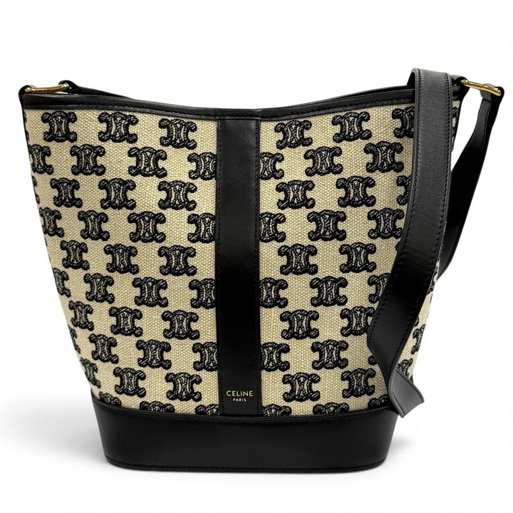 Excellent CELINE Shoulder Bag Small Bucket Bag / Triomphe Canvas & Calfskin