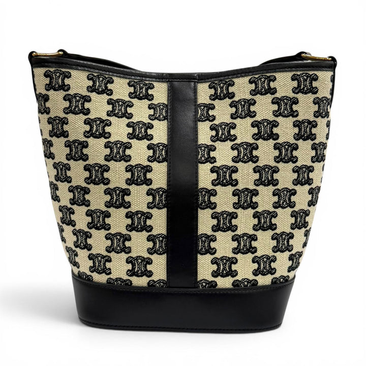 Excellent CELINE Shoulder Bag Small Bucket Bag / Triomphe Canvas & Calfskin