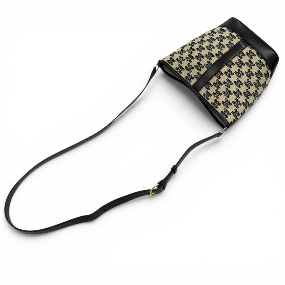 Excellent CELINE Shoulder Bag Small Bucket Bag / Triomphe Canvas & Calfskin