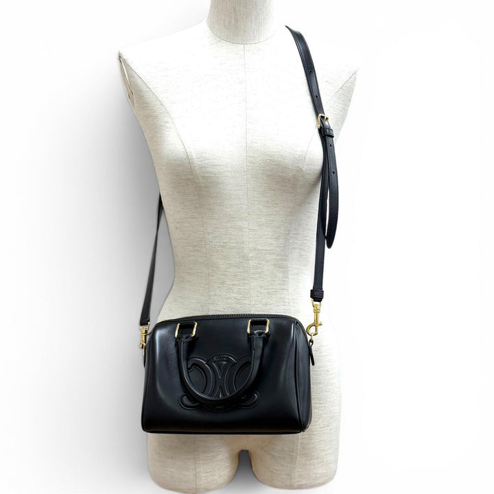 Excellent CELINE Shoulder Bag black Smooth scarf skin Women 11377