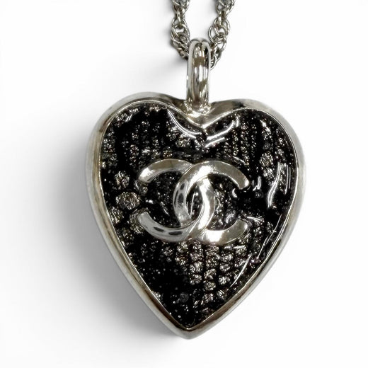 Great CHANEL Necklace COCO Mark Heart Lace Silver Women C24K