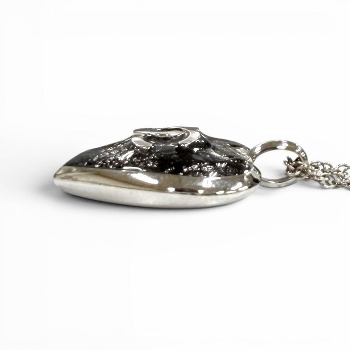 Great CHANEL Necklace COCO Mark Heart Lace Silver Women C24K