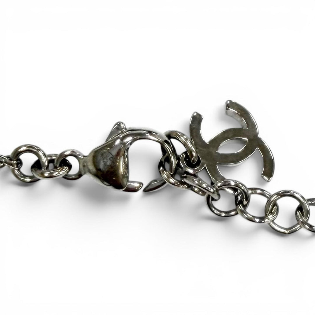 Great CHANEL Necklace COCO Mark Heart Lace Silver Women C24K