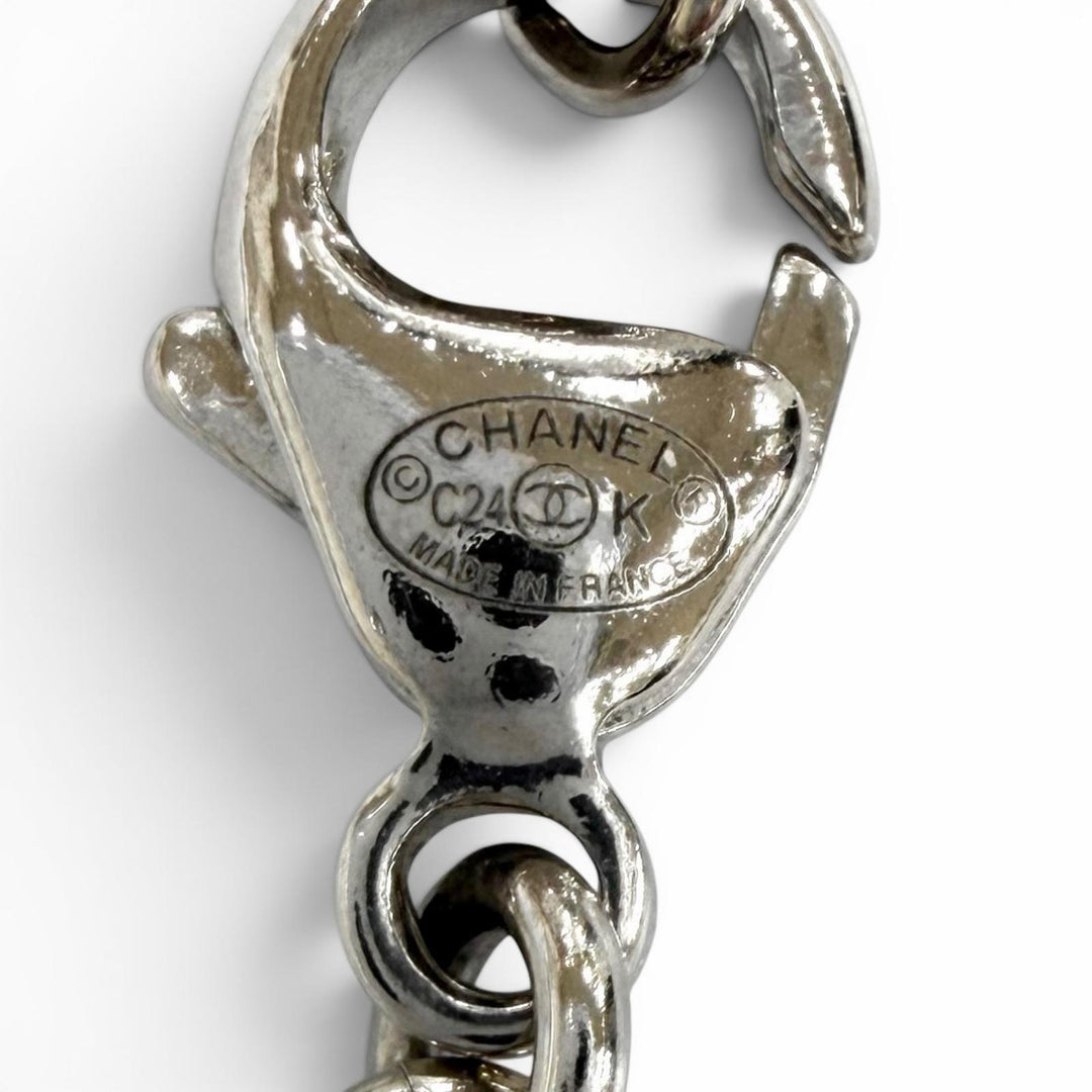 Great CHANEL Necklace COCO Mark Heart Lace Silver Women C24K