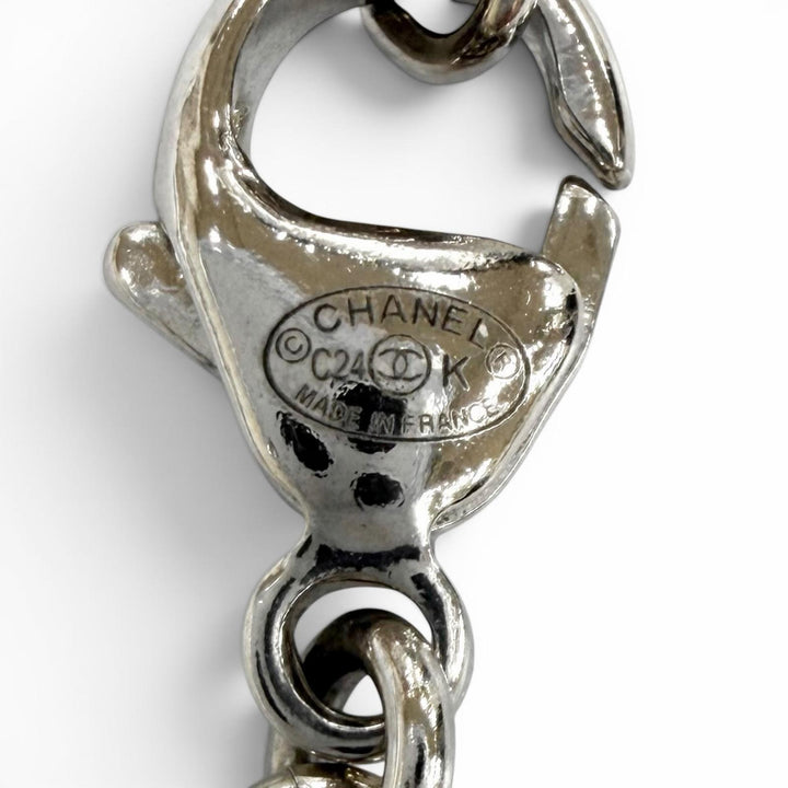 Great CHANEL Necklace COCO Mark Heart Lace Silver Women C24K