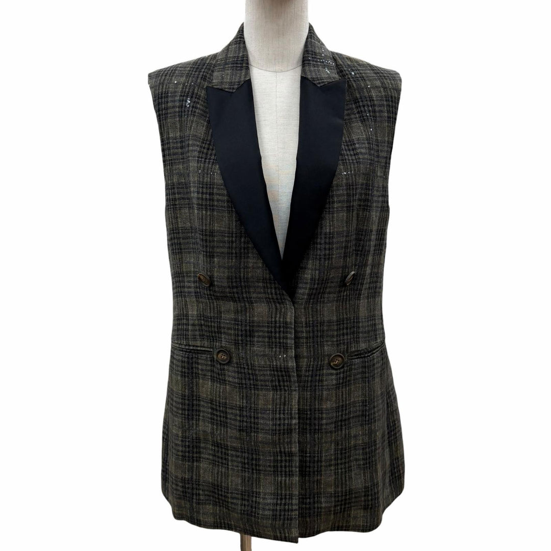 Excellent Brunello Cucinelli Best Sequin-embellished vest gray linen Women 40