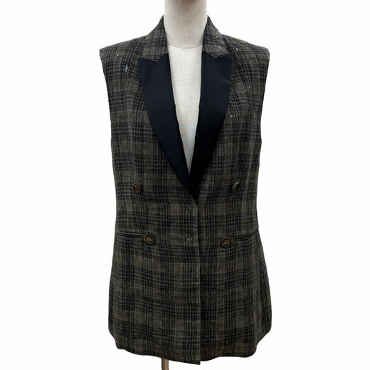 Excellent Brunello Cucinelli Best Sequin-embellished vest gray linen Women 40