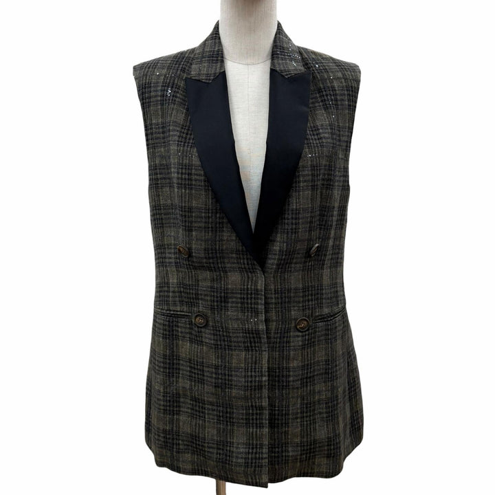 Excellent Brunello Cucinelli Best Sequin-embellished vest gray linen Women 40