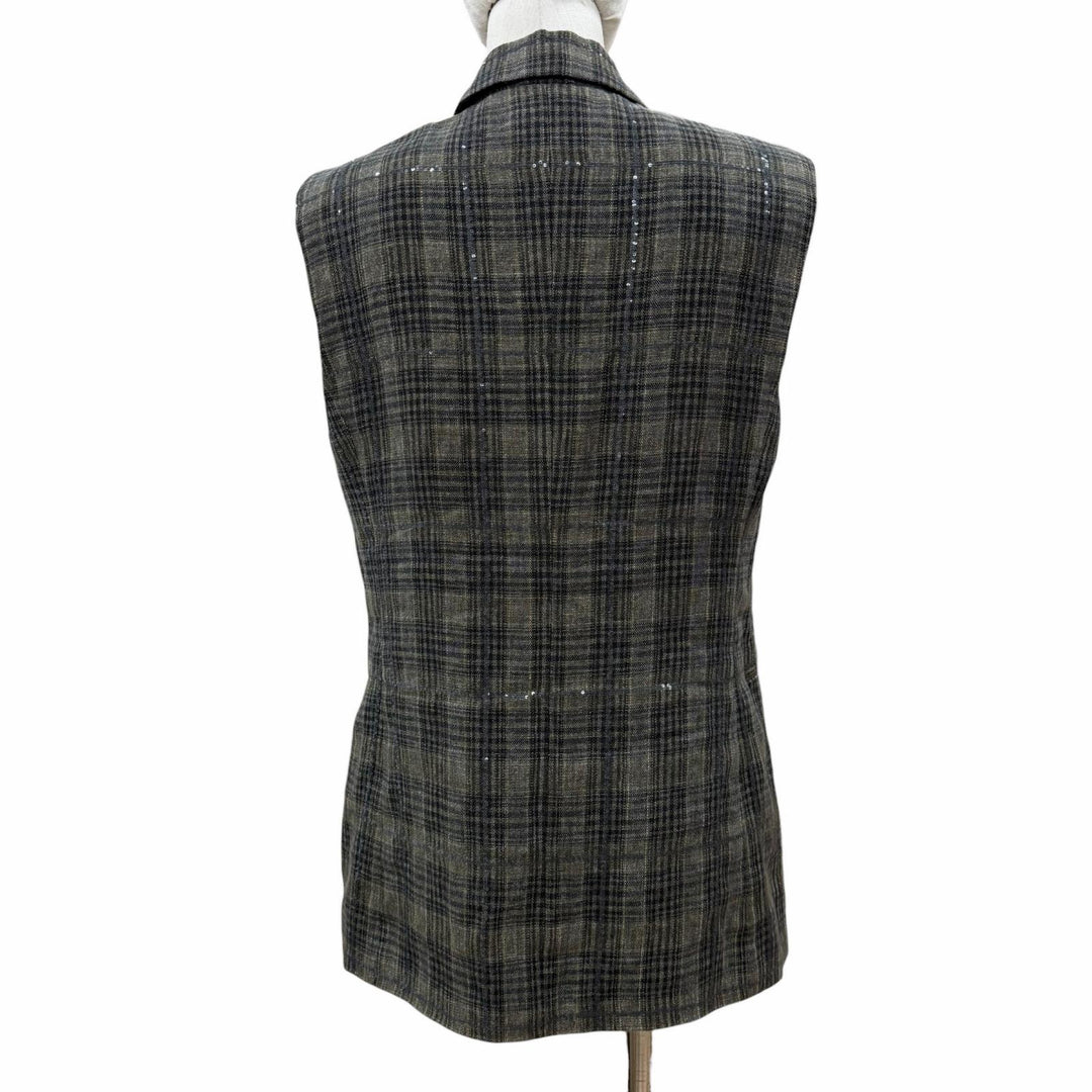 Excellent Brunello Cucinelli Best Sequin-embellished vest gray linen Women 40