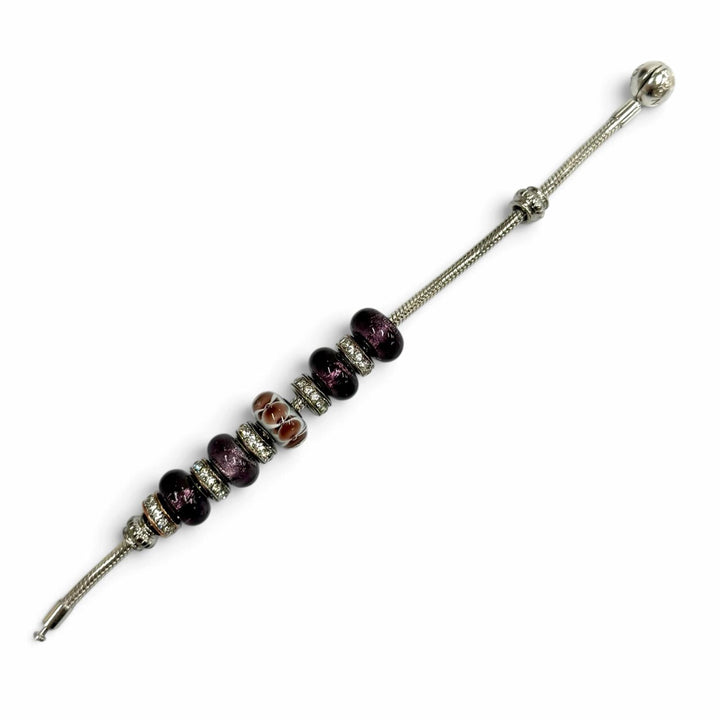 Excellent PANDORA Bangle Bracelet with 10 Rhinestone Bracelet Charms Silver 925