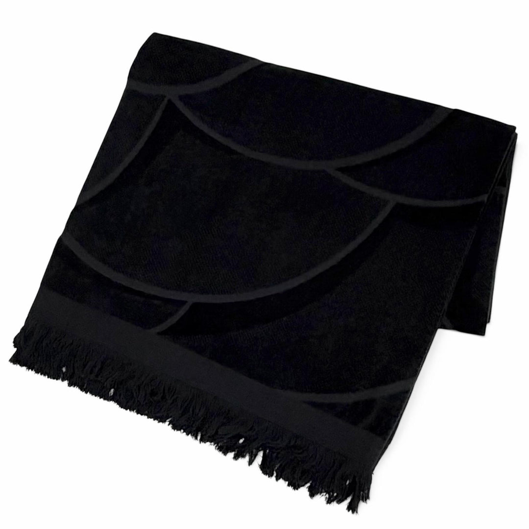 Great CHANEL towel COCO Mark Big Camellia Fringe Large Blanket black cotton