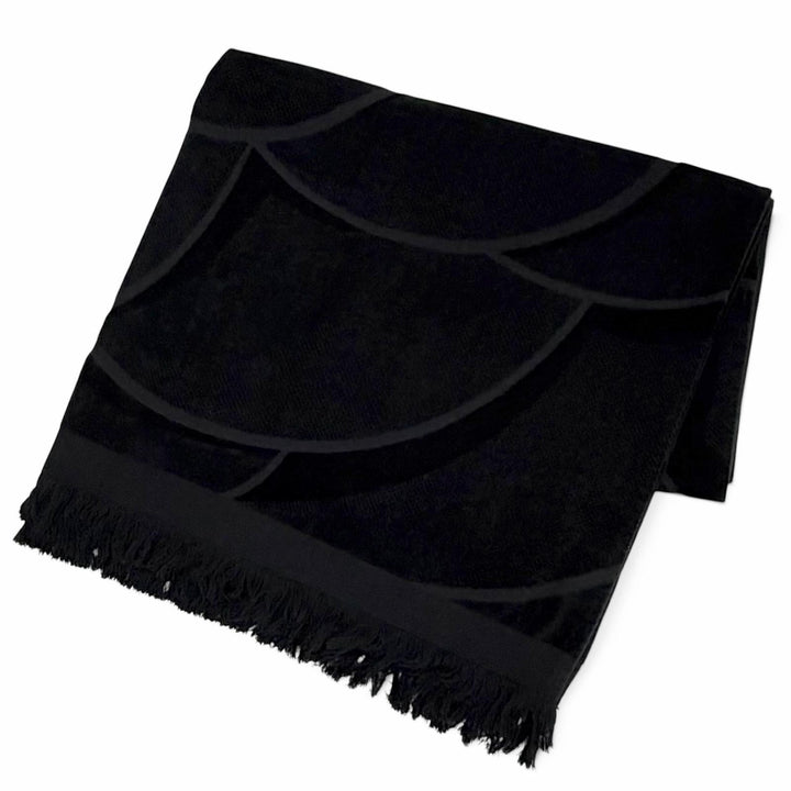 Great CHANEL towel COCO Mark Big Camellia Fringe Large Blanket black cotton