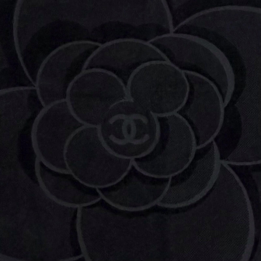 Great CHANEL towel COCO Mark Big Camellia Fringe Large Blanket black cotton