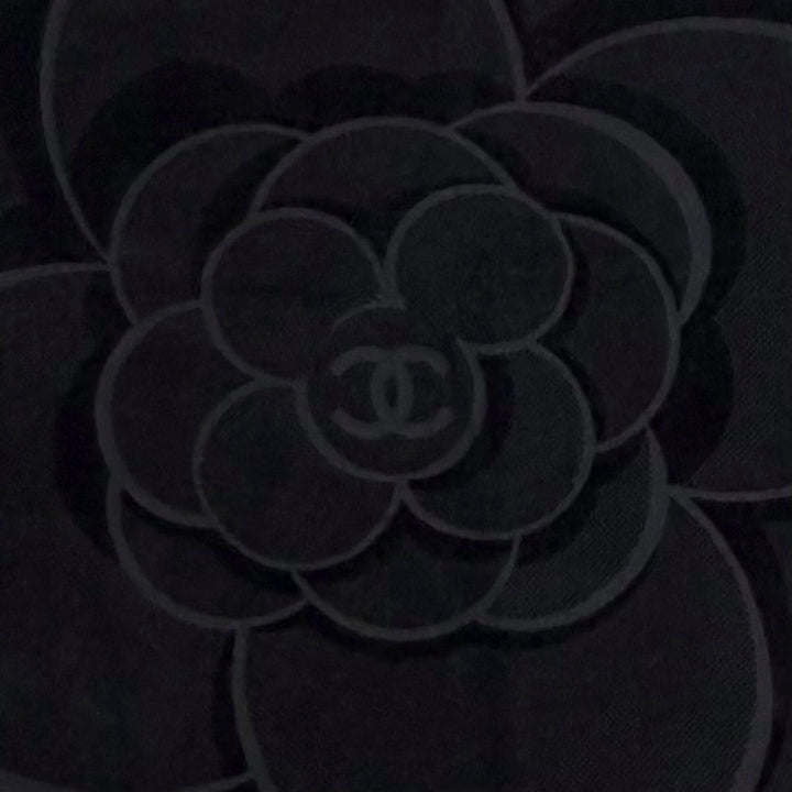 Great CHANEL towel COCO Mark Big Camellia Fringe Large Blanket black cotton