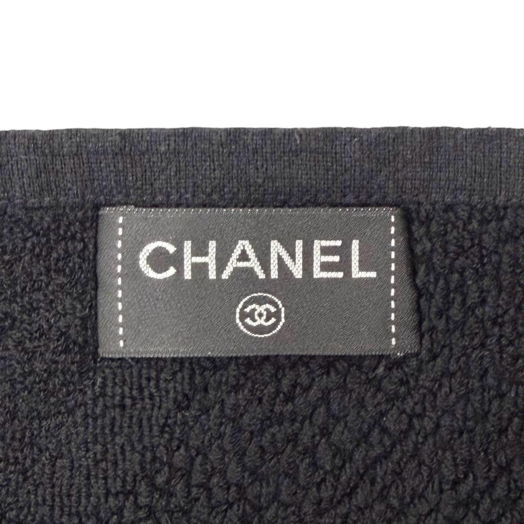 Great CHANEL towel COCO Mark Big Camellia Fringe Large Blanket black cotton