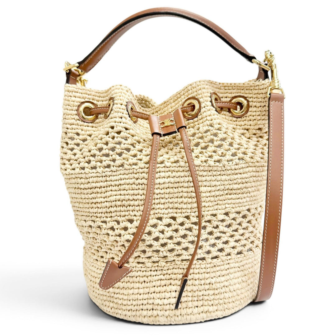 Excellent CELINE Shoulder Bag Teen Triomphe Raffia Calfskin 2-Way