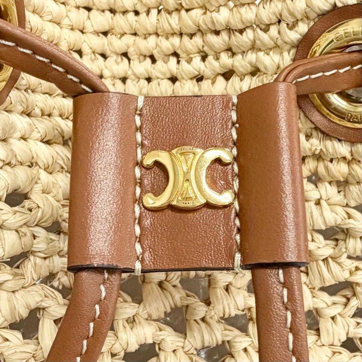 Excellent CELINE Shoulder Bag Teen Triomphe Raffia Calfskin 2-Way