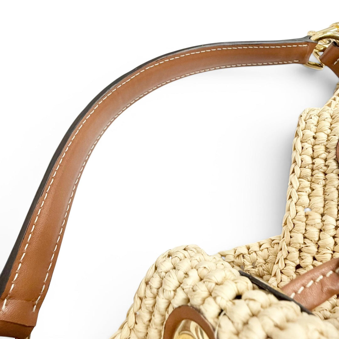 Excellent CELINE Shoulder Bag Teen Triomphe Raffia Calfskin 2-Way