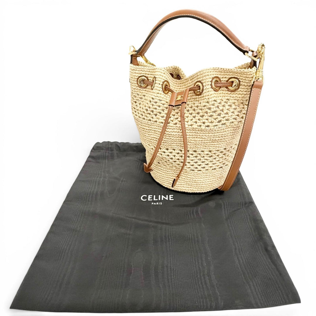 Excellent CELINE Shoulder Bag Teen Triomphe Raffia Calfskin 2-Way