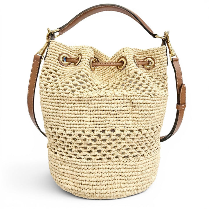 Excellent CELINE Shoulder Bag Teen Triomphe Raffia Calfskin 2-Way