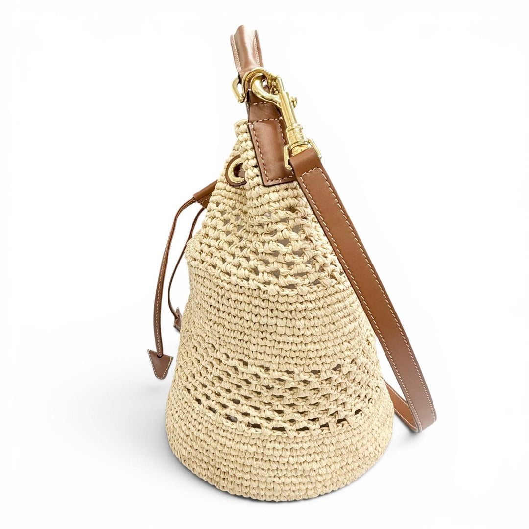 Excellent CELINE Shoulder Bag Teen Triomphe Raffia Calfskin 2-Way
