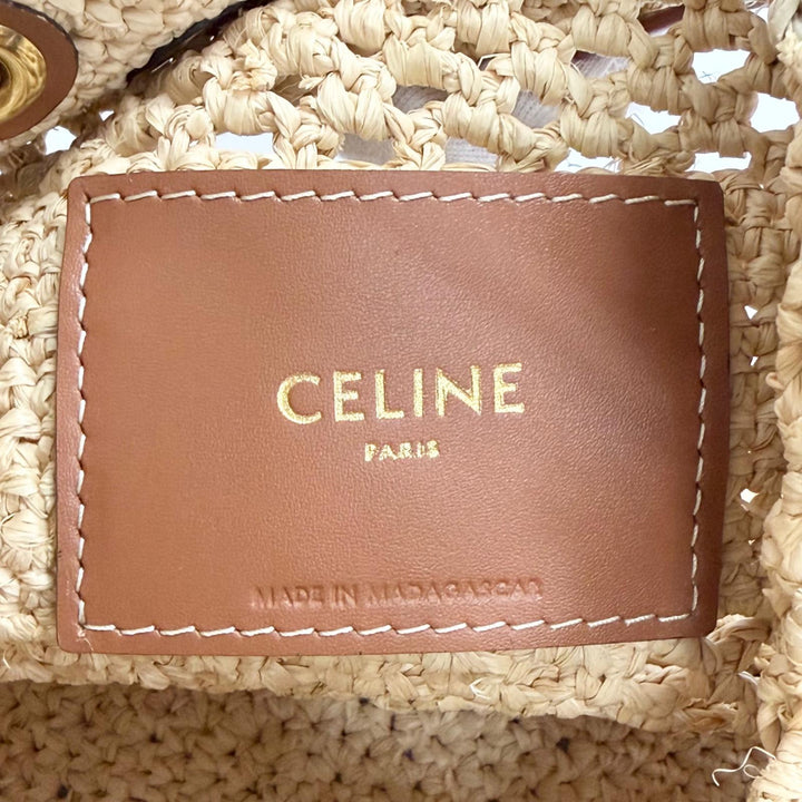 Excellent CELINE Shoulder Bag Teen Triomphe Raffia Calfskin 2-Way
