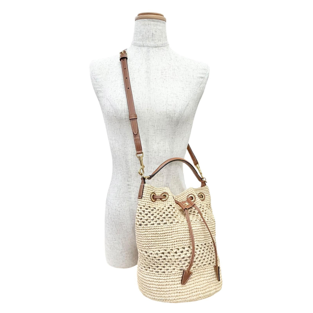 Excellent CELINE Shoulder Bag Teen Triomphe Raffia Calfskin 2-Way