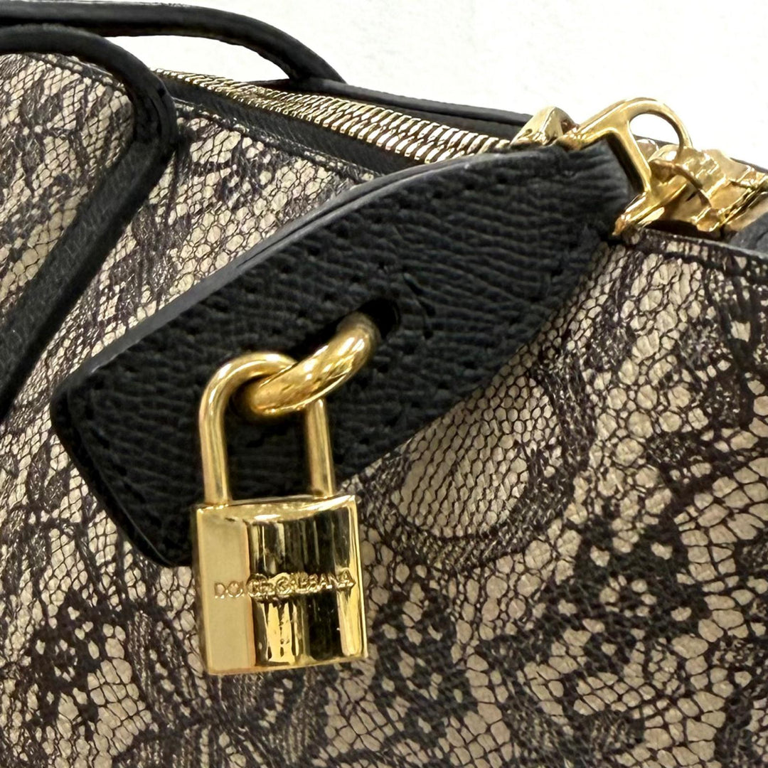 Great DOLCE&GABBANA Tote Bag Lace print leather with key beige leather Women