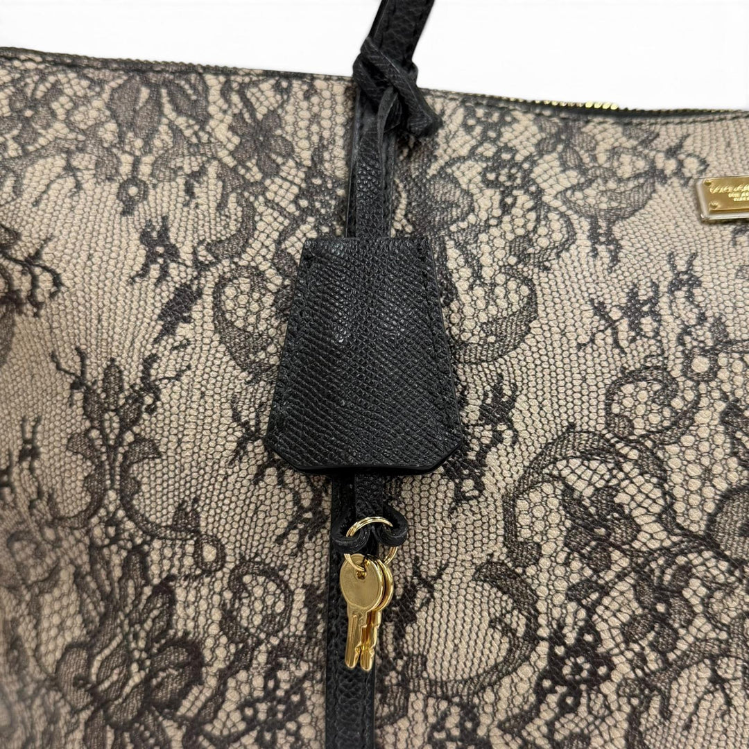 Great DOLCE&GABBANA Tote Bag Lace print leather with key beige leather Women