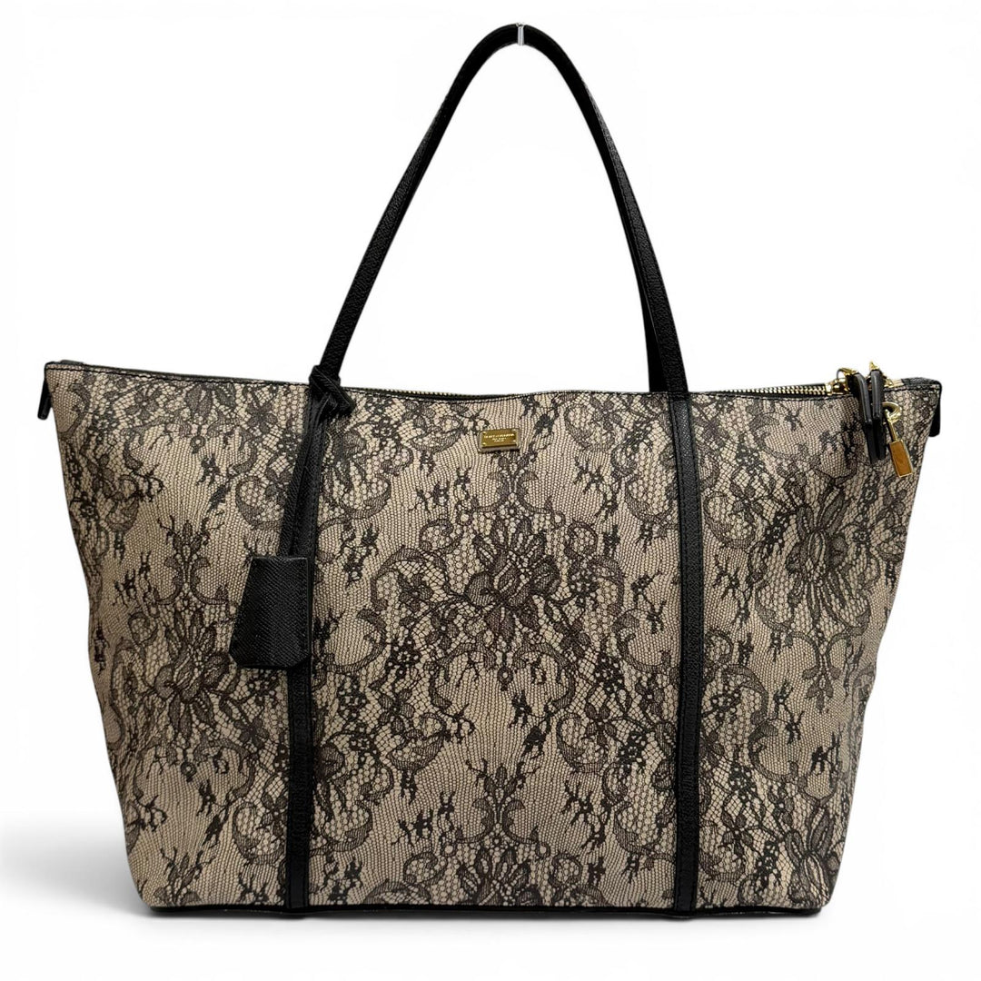 Great DOLCE&GABBANA Tote Bag Lace print leather with key beige leather Women